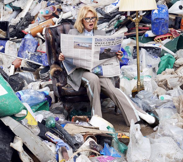 LumleyWorld's tweet photo. Joanna Lumley pictured in sea of rubbish while rallying nation to tackle household waste. #joannalumley https://t.co/bB8RZzqCyW