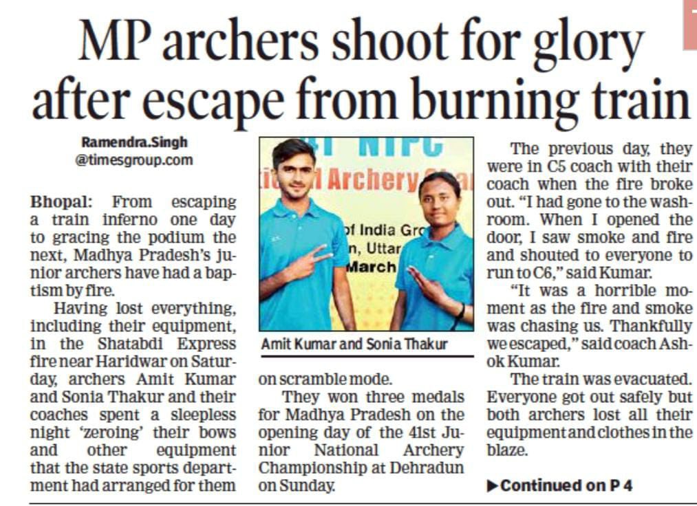 yashodhararaje's tweet photo. In sports all athletes have equipment that is customised to the minutest details. To lose this equipment like our #MPAcademy junior archers did, compete in the #Nationals on borrowed equipment and even win medals is a story of grit &amp; determination.  
Hats off to them. https://t.co/sCTmzMOTxn
