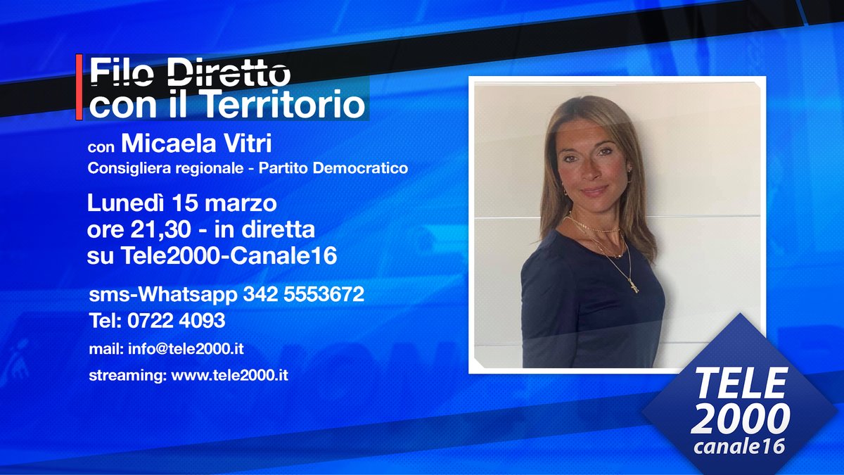 #QuestaSera #InOnda #FiloDiretto con #MicaelaVitri #Tele2000 #Canale16