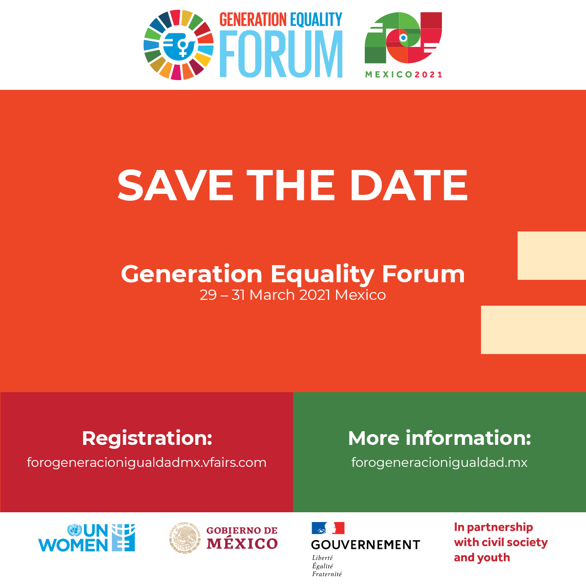 Embamexru's tweet photo. The #GenerationEqualityForum starts in 1⃣4⃣ days. Join us from 29-31 March!
Mexico🇲🇽🤝France🇫🇷🤝@UN_Women, in partnership with civil society and youth, are fostering action for #GenderEquality!

@SRE_mx @marthadelgado @inmujeres @IMOHQ @IMOGENnetwork @RedMAMLa @WISTAInt #Mx4Women https://t.co/ylCgMa6WDY