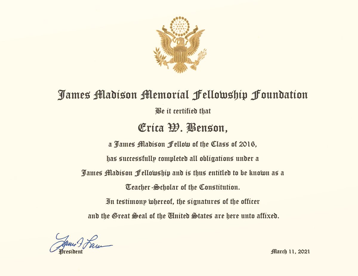 James Madison Foundation on Twitter "Congratulations to Erica W. Benson ‘16 (KS), who has