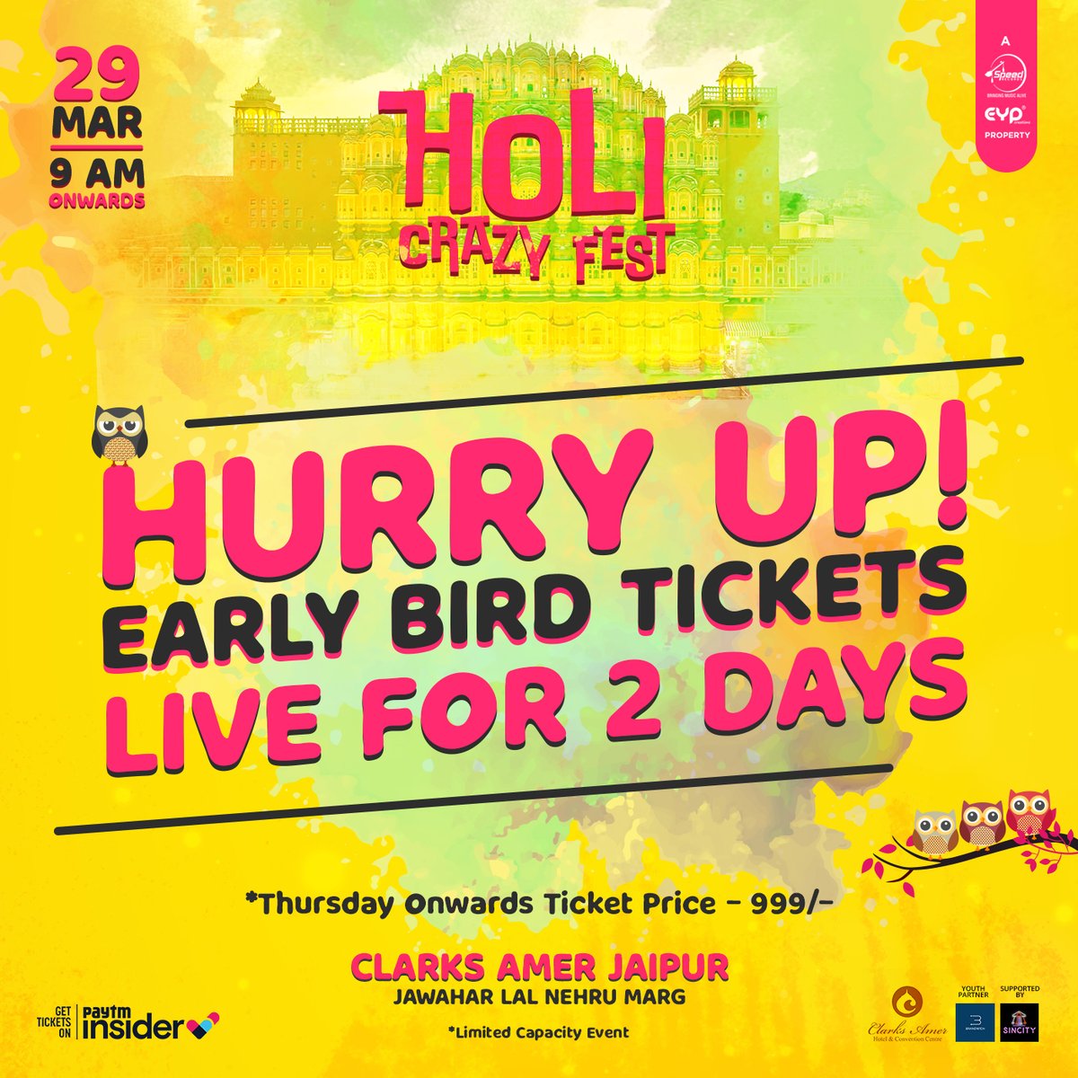 HoliCrazyFest's tweet photo. Listen up Jaipur! You can grab the EARLY BIRD tickets in the next 2 days as the offer is limited. So don't miss this chance and book your slots asap! Tickets available on https://t.co/OyWJrGHsT5 

#jassigill #babbalrai #holi #holijaipur #holijaipur2021 #jaipur #holi2021 https://t.co/6c3ocXchzM