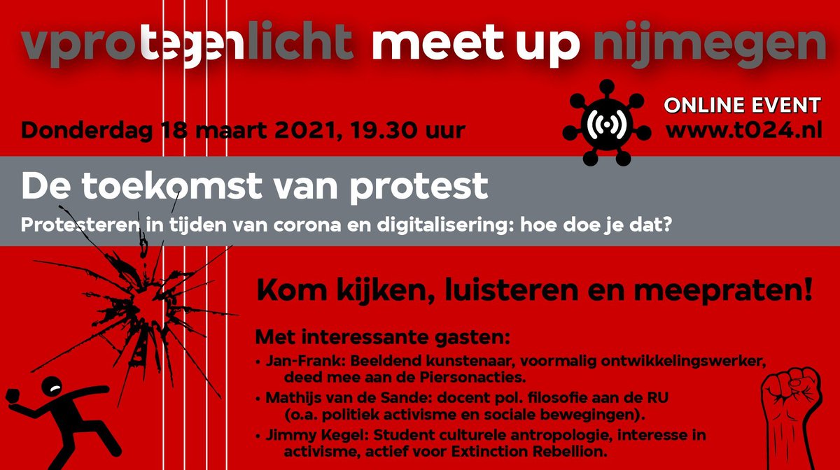 Do a.s. 18/3 19:30 praten we online over de Toekomst van Protest met interessante gasten. Doe mee via YouTube: bit.ly/3ghKdJD. Check ook onze FB pagina: bit.ly/3to9kQb