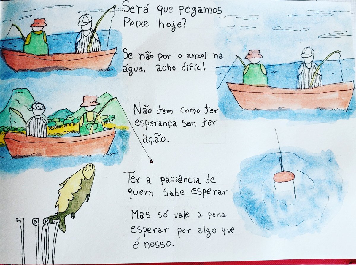 1987bruto's tweet photo. Ensinando a pescar #1987 #nankim #aquarela #watercolor #pesca #tirinha #tambaqui #scketchbook https://t.co/vE7DgnJkTe