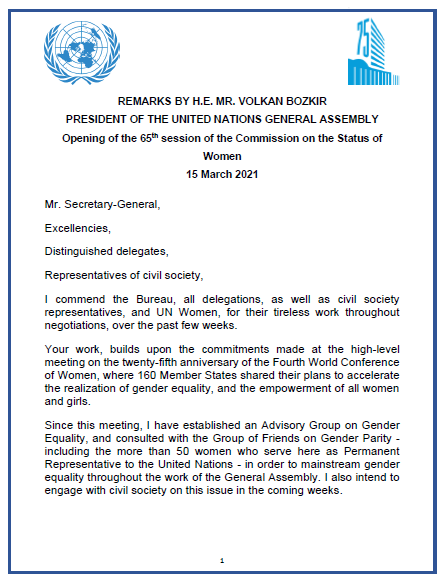 UN_PGA's tweet photo. I am thrilled to speak at the 65th session of the Commission on the Status of Women. Here in this room, we have the power to create a better world for all. I urge you to be bold &amp; to make possible, what some may deem ‘impossible’. 

Together, we can become #GenerationEquality. https://t.co/vjUvXIMqGY