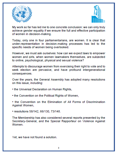 UN_PGA's tweet photo. I am thrilled to speak at the 65th session of the Commission on the Status of Women. Here in this room, we have the power to create a better world for all. I urge you to be bold &amp; to make possible, what some may deem ‘impossible’. 

Together, we can become #GenerationEquality. https://t.co/vjUvXIMqGY