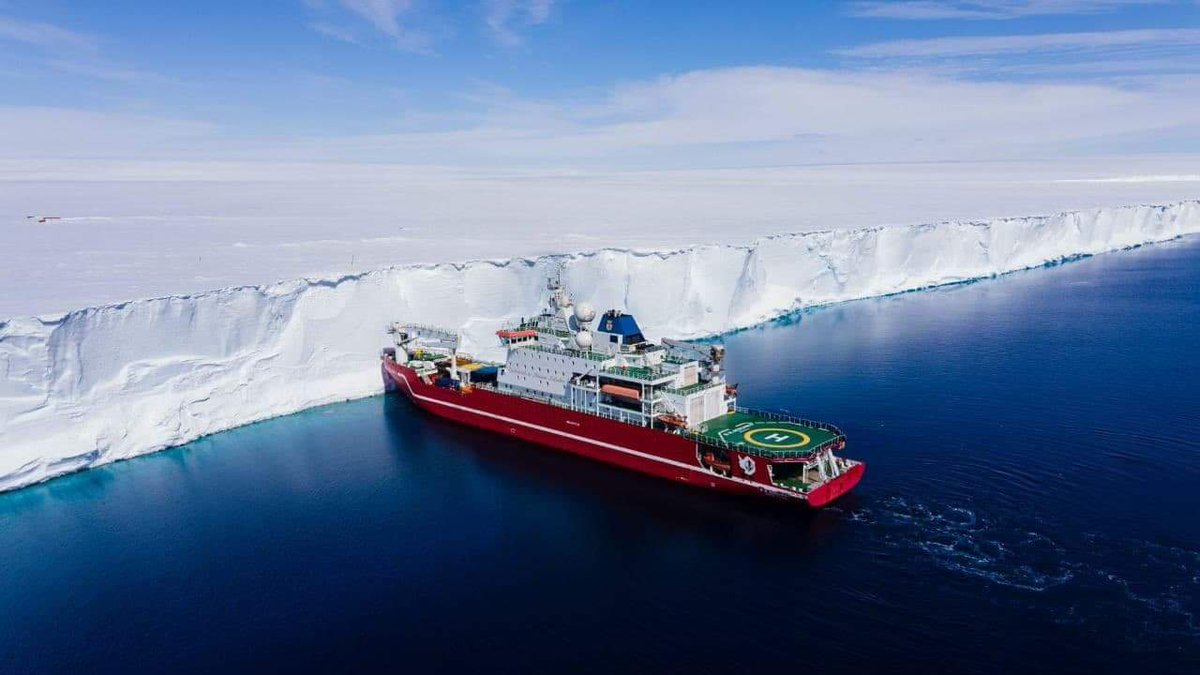 South African research vessel, SA Agulhas II on the continent of Antarctica.