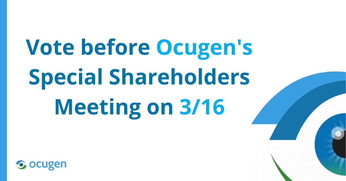 We request all shareholders to vote in line with Board recommendation for our Special Meeting of Stockholders. Your vote in favor is very important. Please vote today. $OCGN
