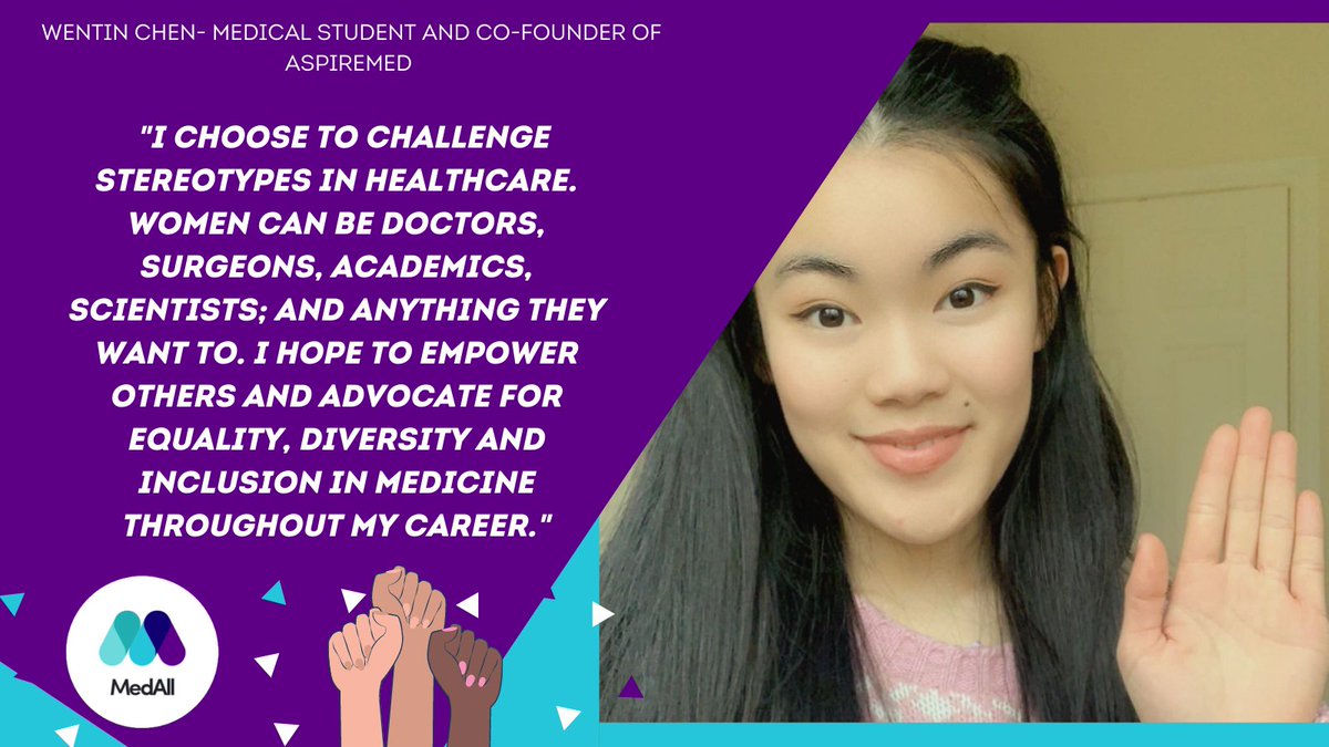 MedAllApp's tweet photo. Our penultimate share for our #IWD2021 is that of @WentinChen Medical Student & Co-Founder of @aspiremeduk
Her #ChooseToChallenge focuses on stereotypes in healthcare.
#wecannotbewhatwecannotsee https://t.co/PDC2evfSqG