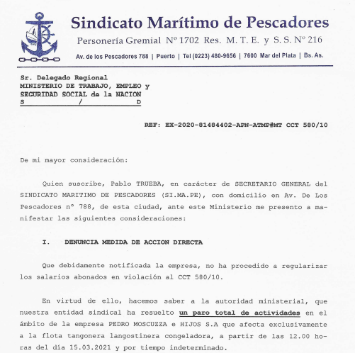 rogarrone's tweet photo. La nota presentada por el SIMAPE al Ministerio de Trabajo informando de la medida de fuerza. El SOMU tiene el mismo reclamo para con las empresas de CEPA pero esa negociación transita otro carril. https://t.co/SXKJLaLqHZ