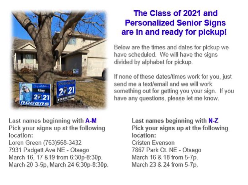 Pick up your yard signs! Info below