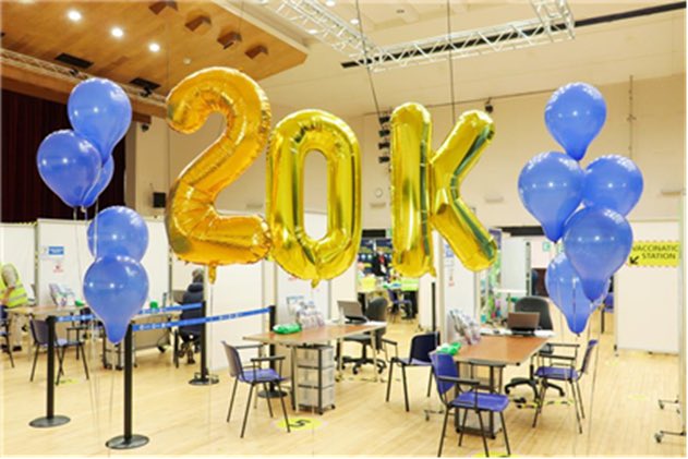 Celebration day at #salisburycityhallLVC - 20000 vaccines milestone reached and today we doubled our capacity and now running 2 PODS. Hi very 50 then please #GetVaccinated @IanRobi94676894 <a href="/Lizzy_nash2/">Lizzy Nash</a> @maidofyorkshire <a href="/liverandbunions/">Peter Collins</a>