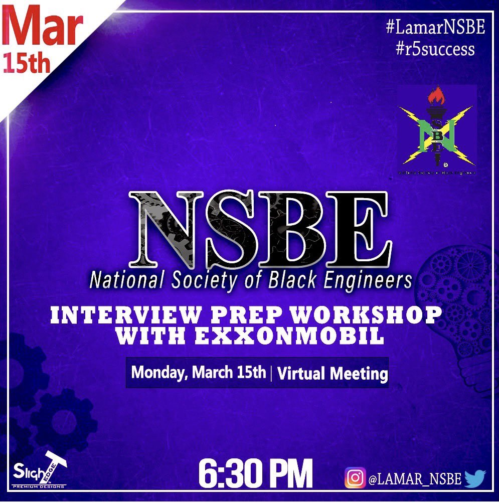 Lamar_NSBE's tweet photo. 🗣TODAY‼️, is our Interview Prep ft. ExxonMobil. Please have a copy of your resume. This a great opportunity to learn some great interviewing tips and manors. A professional from ExxonMobil will be presenting!#r5nsbe
#r5success
@r5nsbe
#r5impact
#5deep https://t.co/RnX2RGpVbz