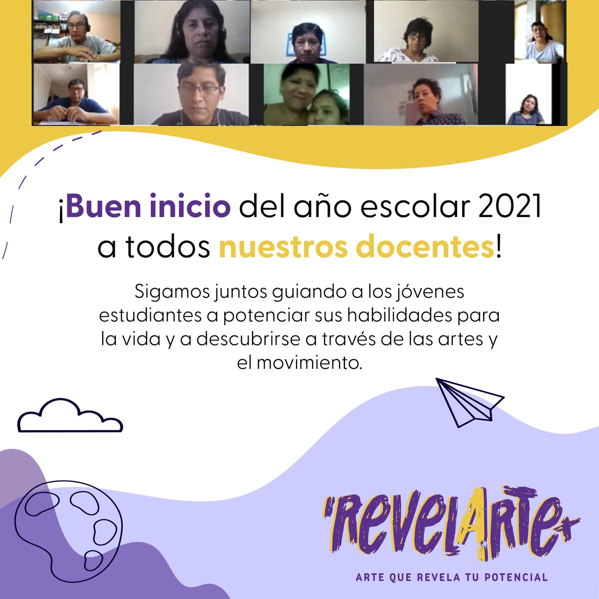 Desde RevelArte les deseamos que este año escolar 2021 esté lleno de retos y aprendizajes en su noble misión. Felicitamos a todos los directores,docentes y alumnos de Lima Metropolitana por este inicio de clases. Gracias <a href="/AlicorpOficial/">Alicorp</a> y <a href="/drelm_lima/">DRELM</a> por ser nuestros aliados.