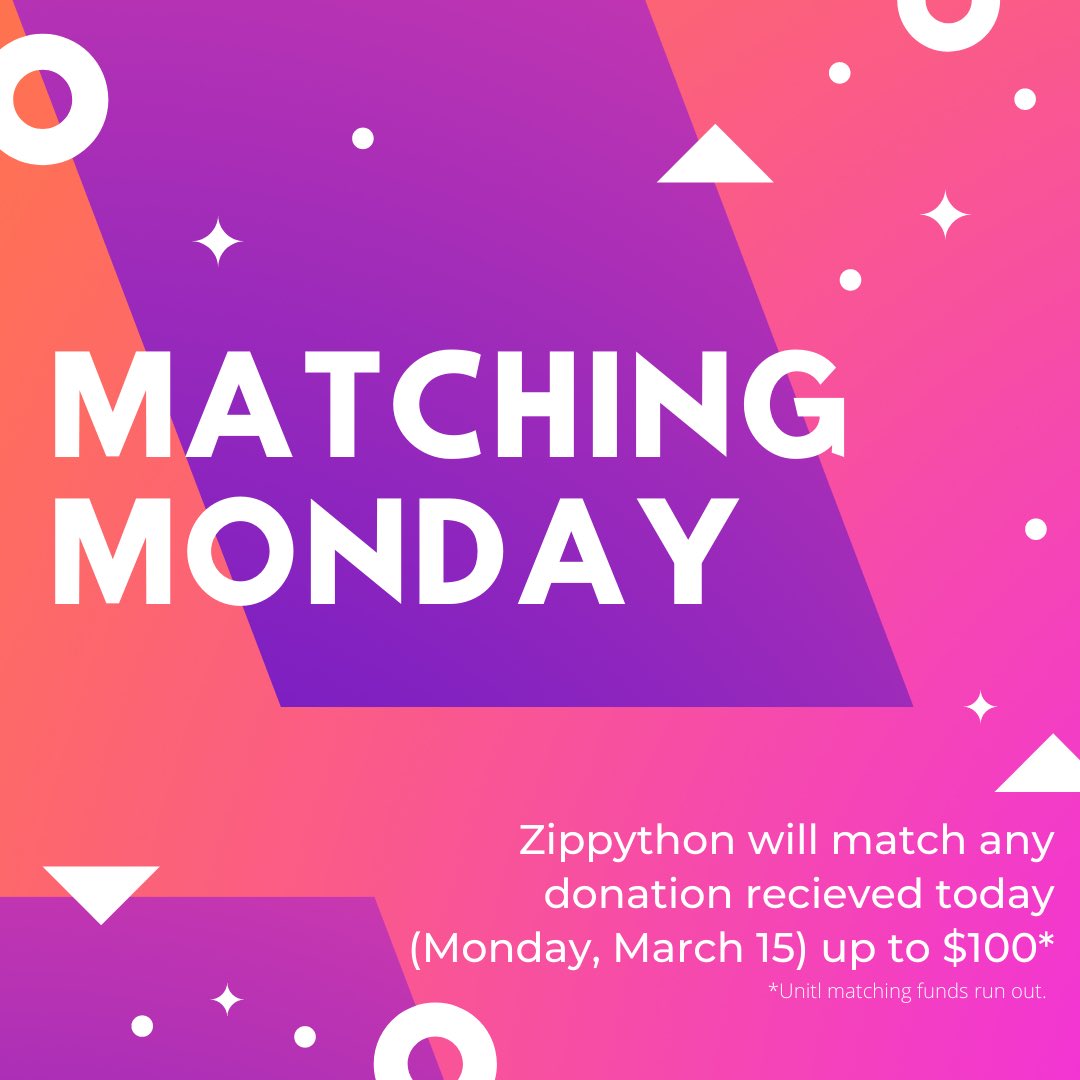 zippython's tweet image. Happy Miracle Week Day 1! Today we will match any donation received up to $100! So let’s fundraise FTK!