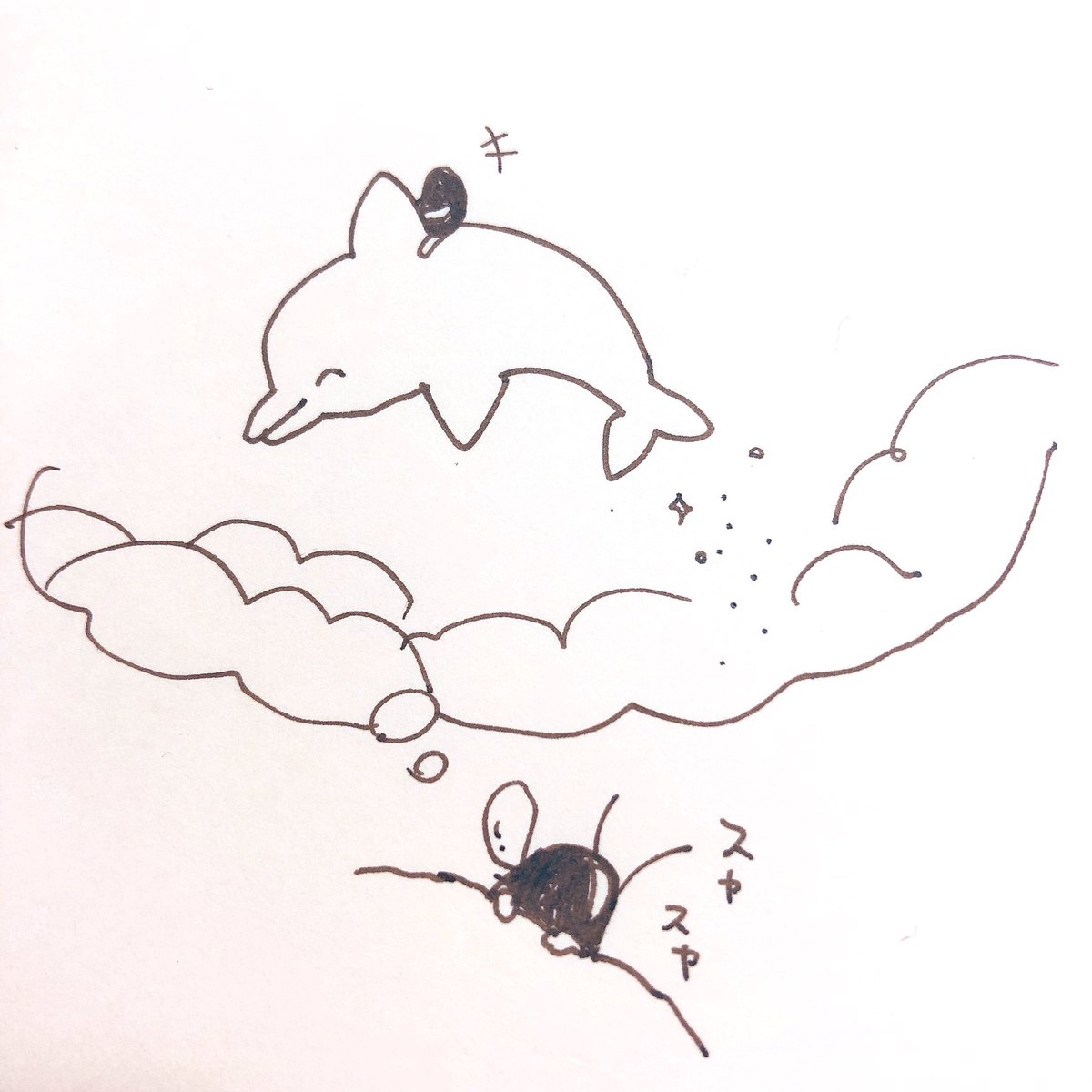 その日の夜、黒豆は雲の中をイルカに乗って泳ぐ夢をみましたとさ。 