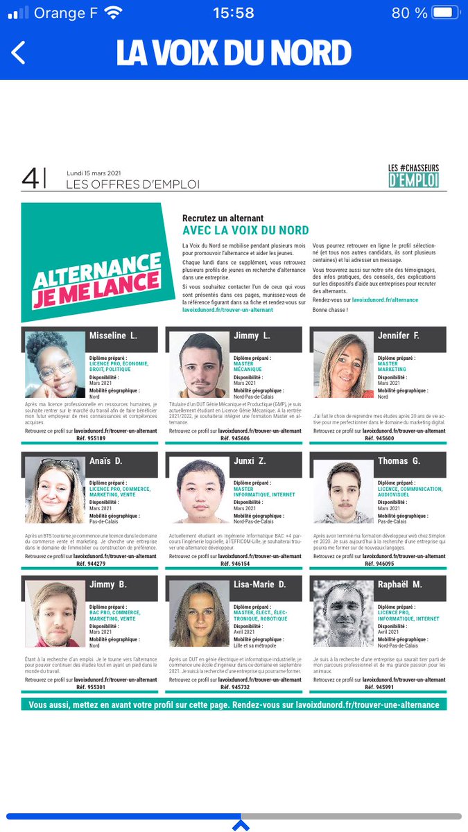 GabrieldHarcour's tweet image. Déjà 1600 CV de jeunes en recherche d’alternance sur notre site lavoixdunord.fr/alternance pour notre opération « alternance, je me lance ».
Et quelques portraits dans le journal également. #alternance #etudiants #presse #utile @lavoixdunord