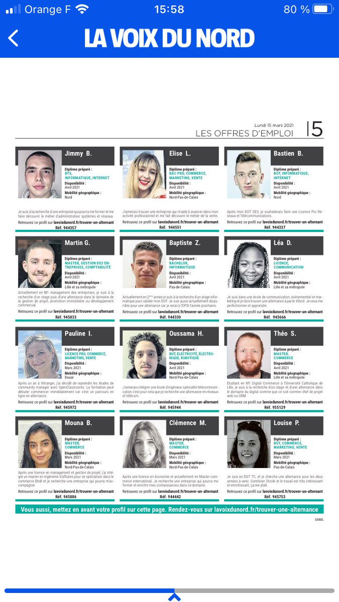 GabrieldHarcour's tweet image. Déjà 1600 CV de jeunes en recherche d’alternance sur notre site lavoixdunord.fr/alternance pour notre opération « alternance, je me lance ».
Et quelques portraits dans le journal également. #alternance #etudiants #presse #utile @lavoixdunord