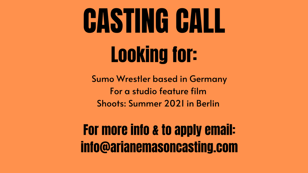 ArianeTM's tweet photo. Looking for a Sumo Wrestler based in Germany to play a featured role in a studio feature film. Shoots this summer in Berlin. https://t.co/nXcs1bdobP