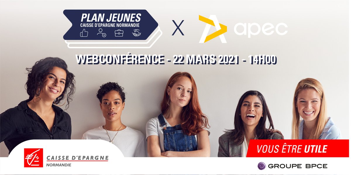 #PlanJeunesCEN | Nous poursuivons notre #engagement pour l'#emploi des #jeunes.

Étudiants et jeunes diplômés : RDV le 22/03 pour une #webconférence avec l'<a href="/ApecNormandie/">Apec Normandie</a>  ! 
Alternances, stages, missions tremplin... #1jeune1solution

Inscriptions via : christine.le-naour@apec.fr