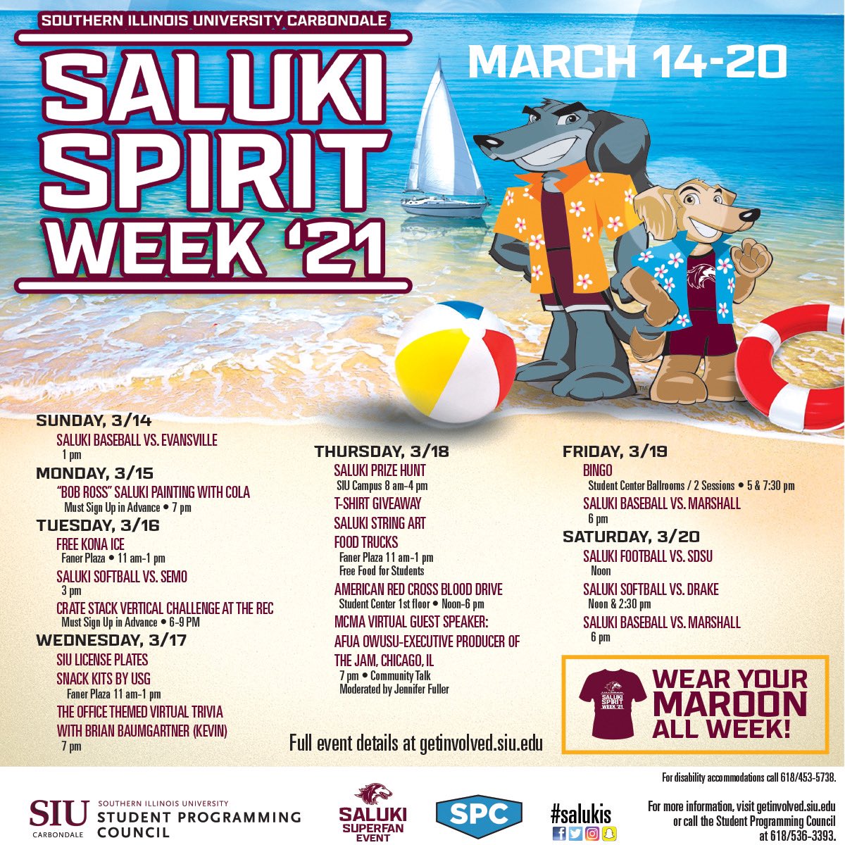 SIUGetInvolved's tweet photo. Saluki Spirit Week STARTS NOW! 
-
Take a look at the exciting activities we have planned for you! https://t.co/hrPZ3Dgdwb