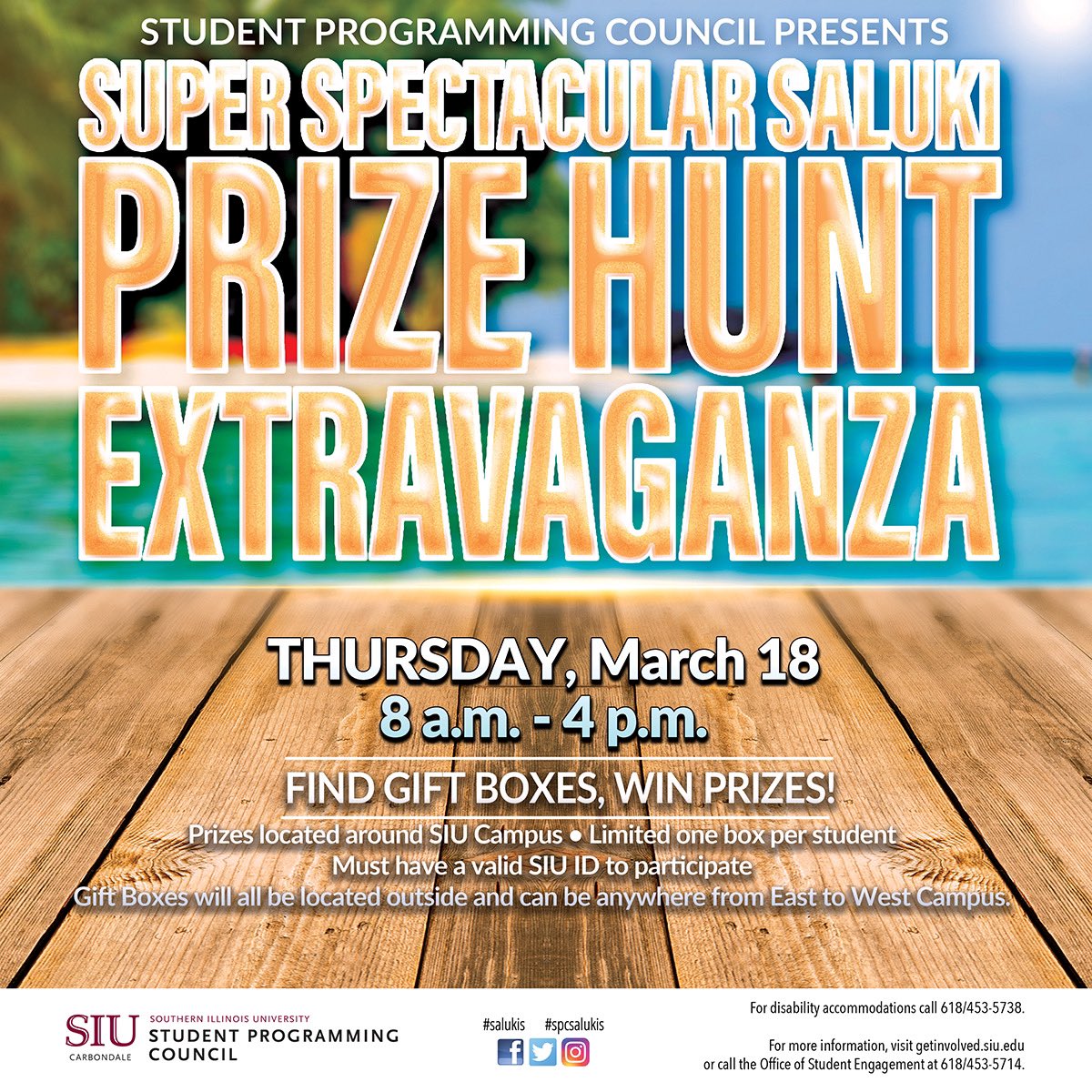 SIUGetInvolved's tweet photo. Saluki Spirit Week STARTS NOW! 
-
Take a look at the exciting activities we have planned for you! https://t.co/hrPZ3Dgdwb