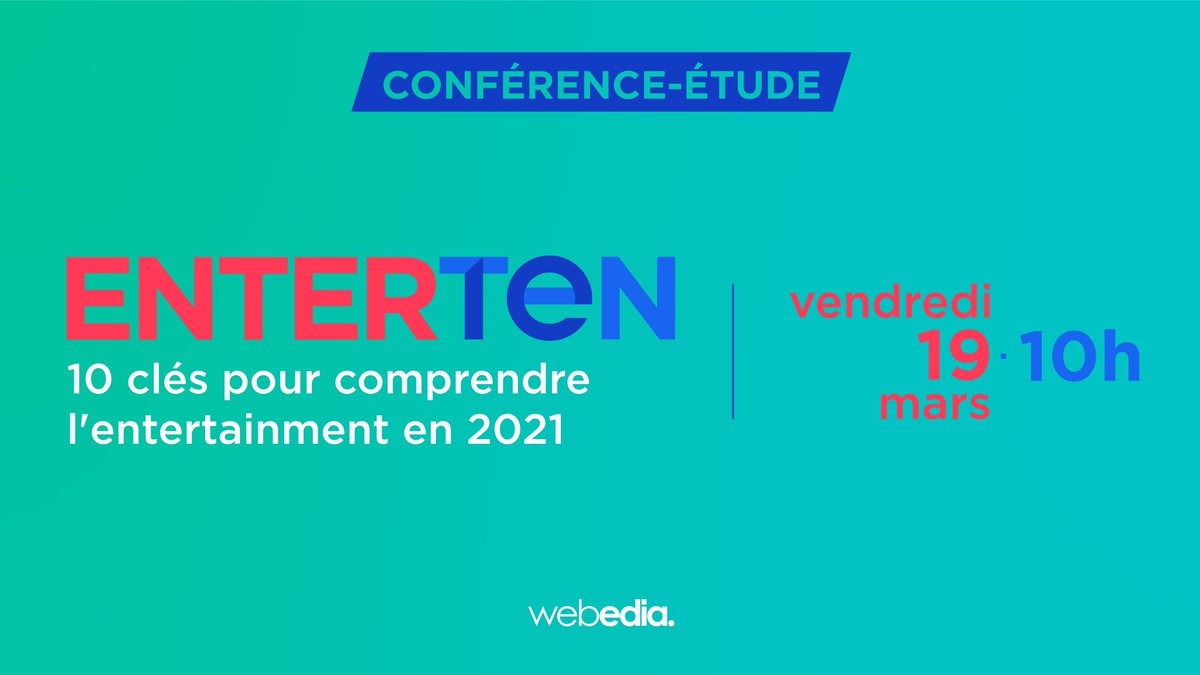 💻Comment les français consomment le divertissement en 2021 ?

👉Découvrez le point de vue des experts #Webedia sur les tendances incontournables de l'entertainment, vendredi 19 mars lors de notre conférence/étude !

Inscrivez-vous ici : bit.ly/30Ip9F5