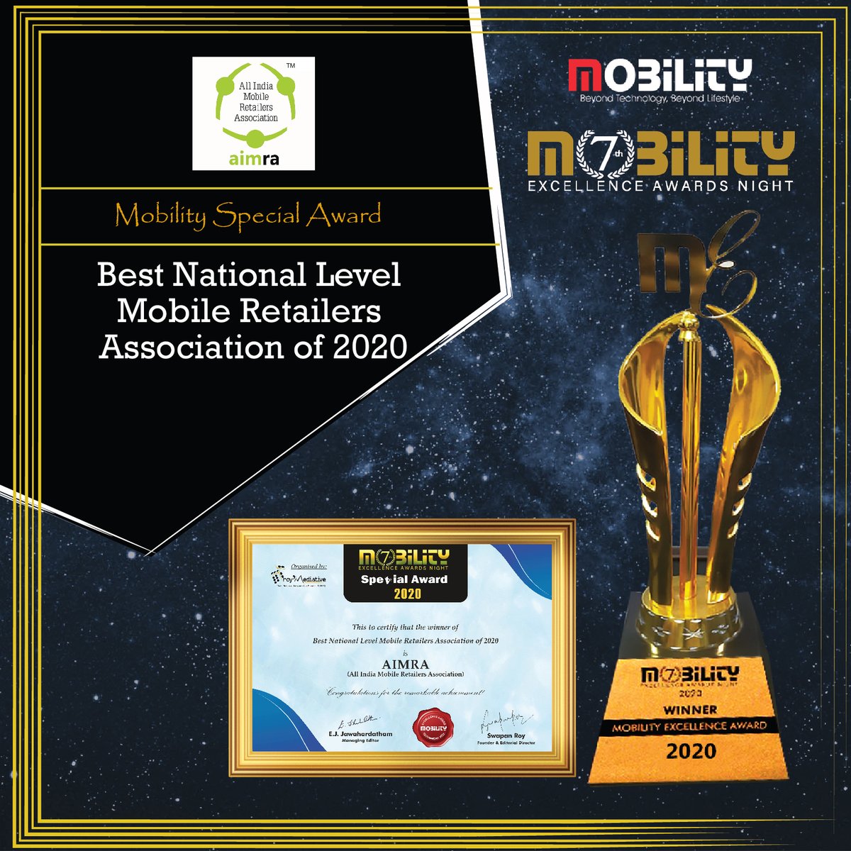 mobilitymag's tweet photo. We compliment you on winning the ๐ฅ Best National Level Mobile Retailers Association of 2020 award at the ๐ 7th Mobility India Excellence Awards Night 2021.
#Mobilityindia #AIMRA #winner #mobilityaward #makeinindia #aatmanirbharbharat https://t.co/gzrg4K5OBa