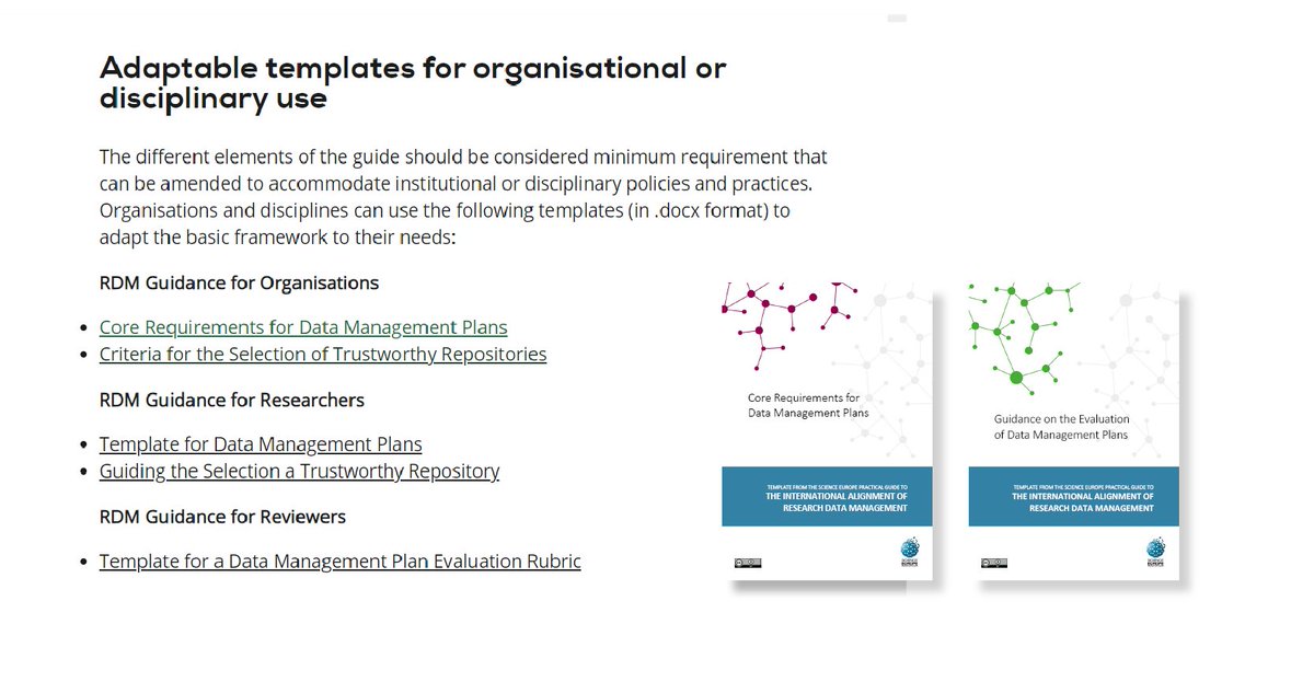 ScienceEurope's tweet photo. Trying to get ahead with #ResearchDataManagement? Do you have to create or evaluate a #DataManagementPlan? We have made 5 adaptable word templates available of our #RDMGuide so it can be adapted for organisational or disciplinary use: https://t.co/jz9lgRXA3T #RDM #DMP https://t.co/HzCJvy2UkC