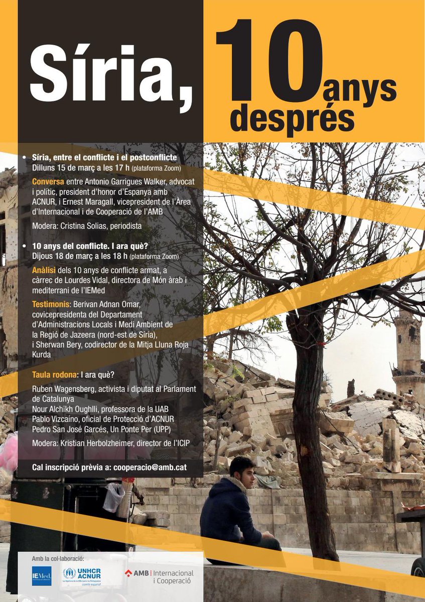 ERC_cooperacio's tweet photo. 🌏 Aquesta setmana fa 10 anys de l'inici del conflicte de Síria. Avui comencen les jornades:
”Síria, entre el conflicte i el postconflicte”
🗓Dilluns 15 de març a les 17h
🔗Seguix la conversa d’avui a l’enllaç
➡️https://t.co/WmW1VHpSHI https://t.co/1KDNSt8gQT