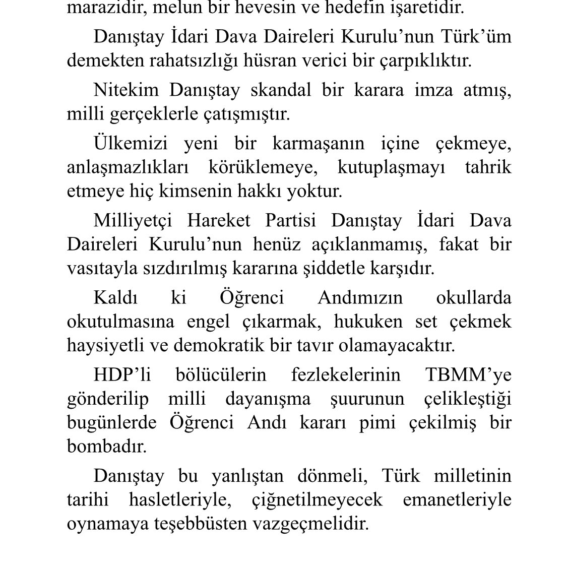 MHP Genel Başkanı Sayın Devlet BAHÇELİ Bey'in Andımız ile ilgili basın açıklamasıdır: