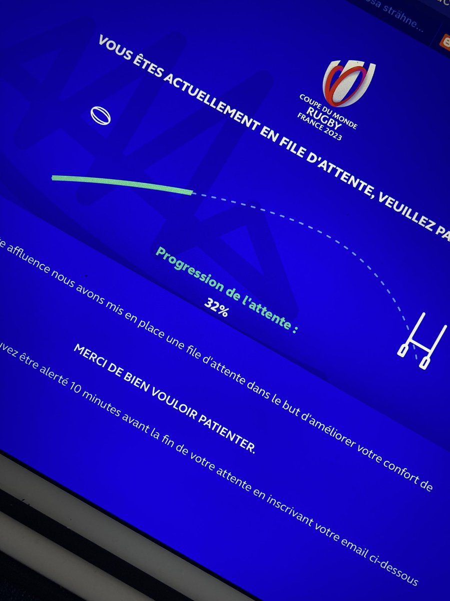 ChouDLP's tweet photo. Trying to get tickets for the #RWC2023 is a classic game of patience and organisation. Wish us luck 🤦🏻‍♀️🙄🦩#rugby #worldcup #allezlesbleus #france2023 https://t.co/nbgMyip2YJ
