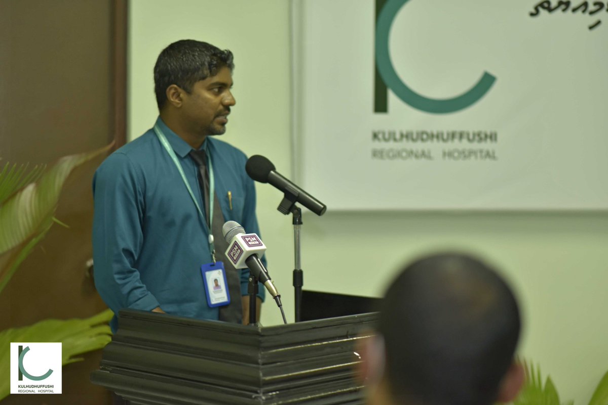 KRHmv's tweet photo. Live: Head of Clinical Division at Kulhudhuffushi Regional Hospital, Dr. Mohamed Nazeef delivers the closing remarks to conclude the historic event to inaugurate the MRI Services at Kulhudhuffushi @ibusolih @KerafaNaseem @presidencymv @MoHmv @igmhmv @YasirLathyf  @davidfols https://t.co/kAlZdfvwwj