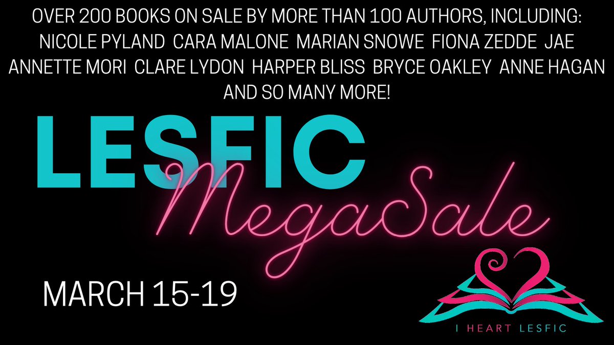The I Heart Lesfic Mega Sale has started! More than 100 authors have joined forces to deeply discount more than 200 books.

Deets here: bit.ly/3tydjKr

#AmReading #wlw #LesbianFiction #LesbianFiction #lgbtbooks #LesbianBooks #QueerBooks