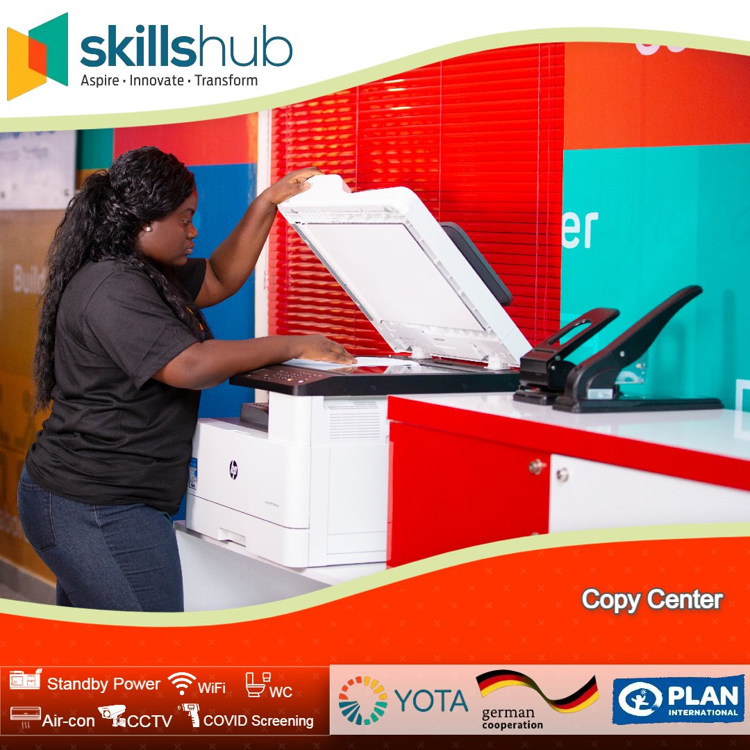YotaRising's tweet photo. #SkillsHub #CopyCenter  is open to support your clerical needs such as;

👉Printing
👉Photocopying
👉Comb binding
👉Lamination

Call our customer service team via 📞+233 50 149 9316 / 50 149 9435 for all service enquiries.

#Aspire
#Innovate
#Transform

@planghana https://t.co/YwdVOkdU7s