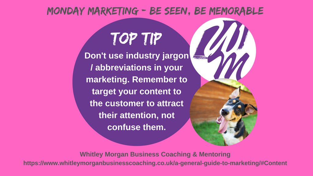 Monday Marketing - Be Seen, Be Memorable. Why not to use industry jargon or abbreviations in your marketing material - click here for more details buff.ly/3os7oEm #whitleymorgan #businesscoaching #mentoring #marketing #content #industryjargon