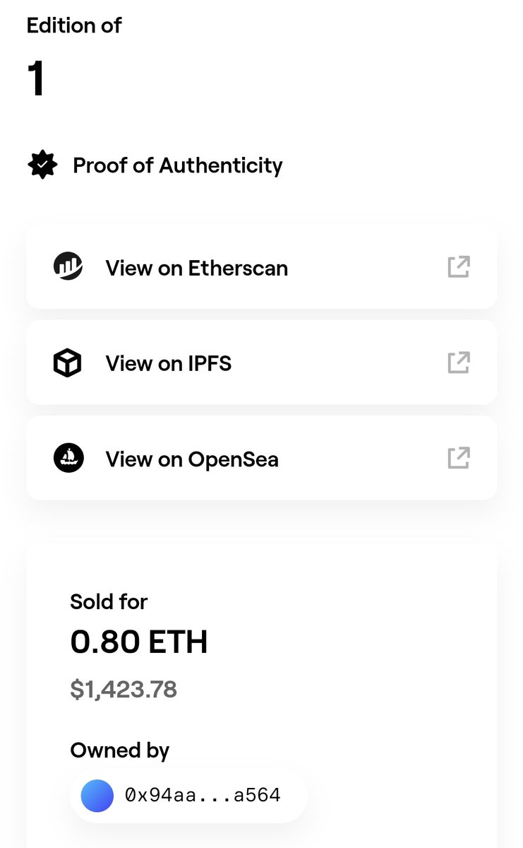 Sold to an anonymous bidder for 0.8 Eth @withFND who ever you are... Thanks so much for your support on my work 💜💜💜💪
