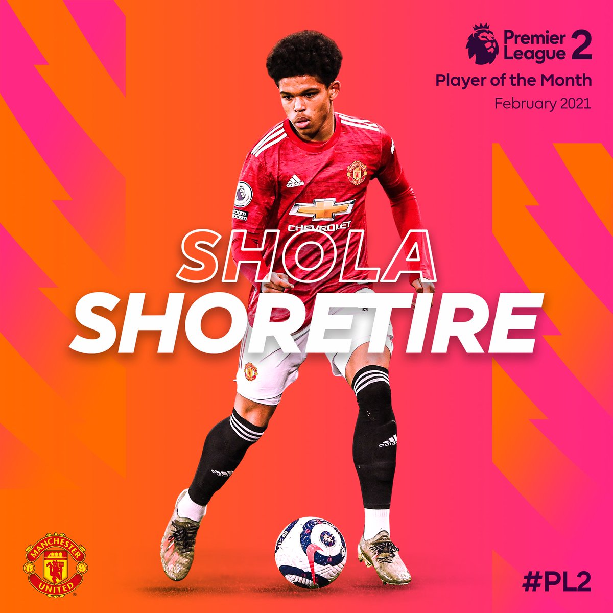 PLYouth's tweet photo. Congratulations to @ManUtd's Shola Shoretire on winning #PL2 Player of the Month for February 👏

He scored four goals before making his #PL debut in an impressive month 👉 https://t.co/Kfaic3iJgL 

#PLAwards https://t.co/emnYFSTbSX
