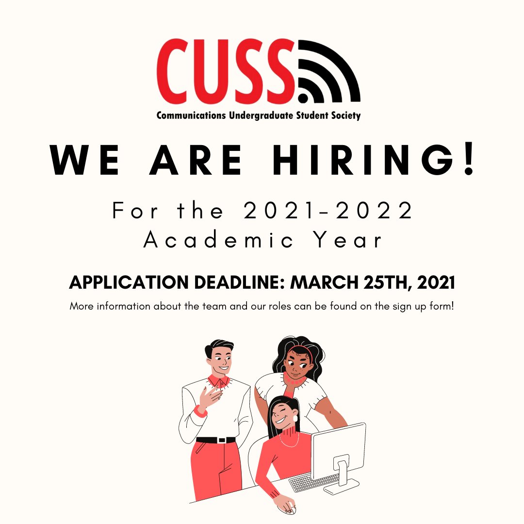 CUSS has a big announcement to make 😮🚨

We are officially taking applications for next years team as of today! The deadline to apply for the new exec team is March 25th.

Additional info regarding the team roles can be found on the form.

Apply here: forms.gle/3fmJZPcWDrpahN…