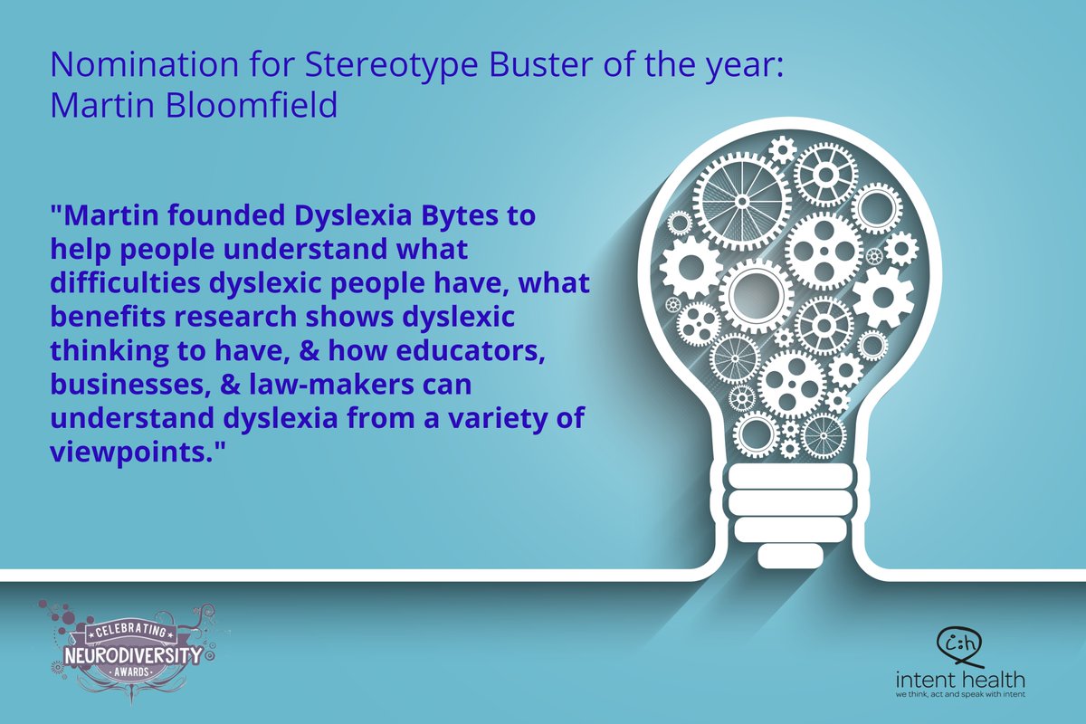 Another #Nomination for #StereotypeBuster (@intenthealthuk) Martin Bloomfield founded @DyslexiaBytes to provide a source for all things #Positive about #Dyslexia. Topics range from #PracticalAdvice to #Podcasts, & his dedication to raising #Awareness across the globe is awesome.
