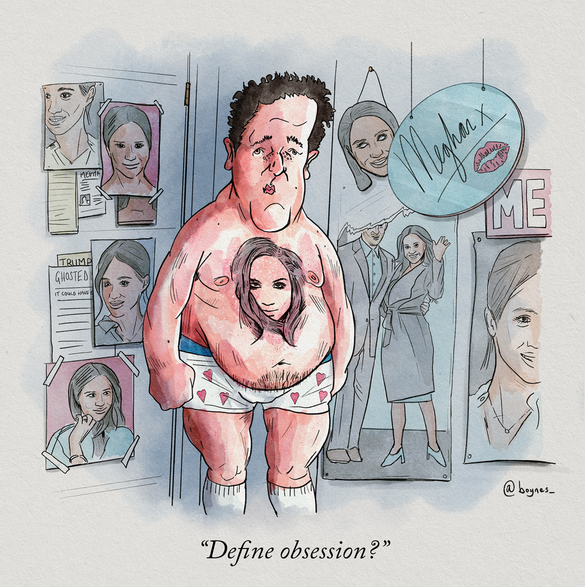 davidboynes's tweet photo. Piers Morgan: "Define obsession". 
#PiersMorgan #MeganMarkle #piersmorganIsABully #OBSESSED #Meghan #cartoon #humour #tattoo #alanpartridge #ghosted @Lord_Sugar @AlexWesty @Alan_Measles @piersmorgan @Aiannucci @susannareid100 @adamhillscomedy https://t.co/3CsneIz21U