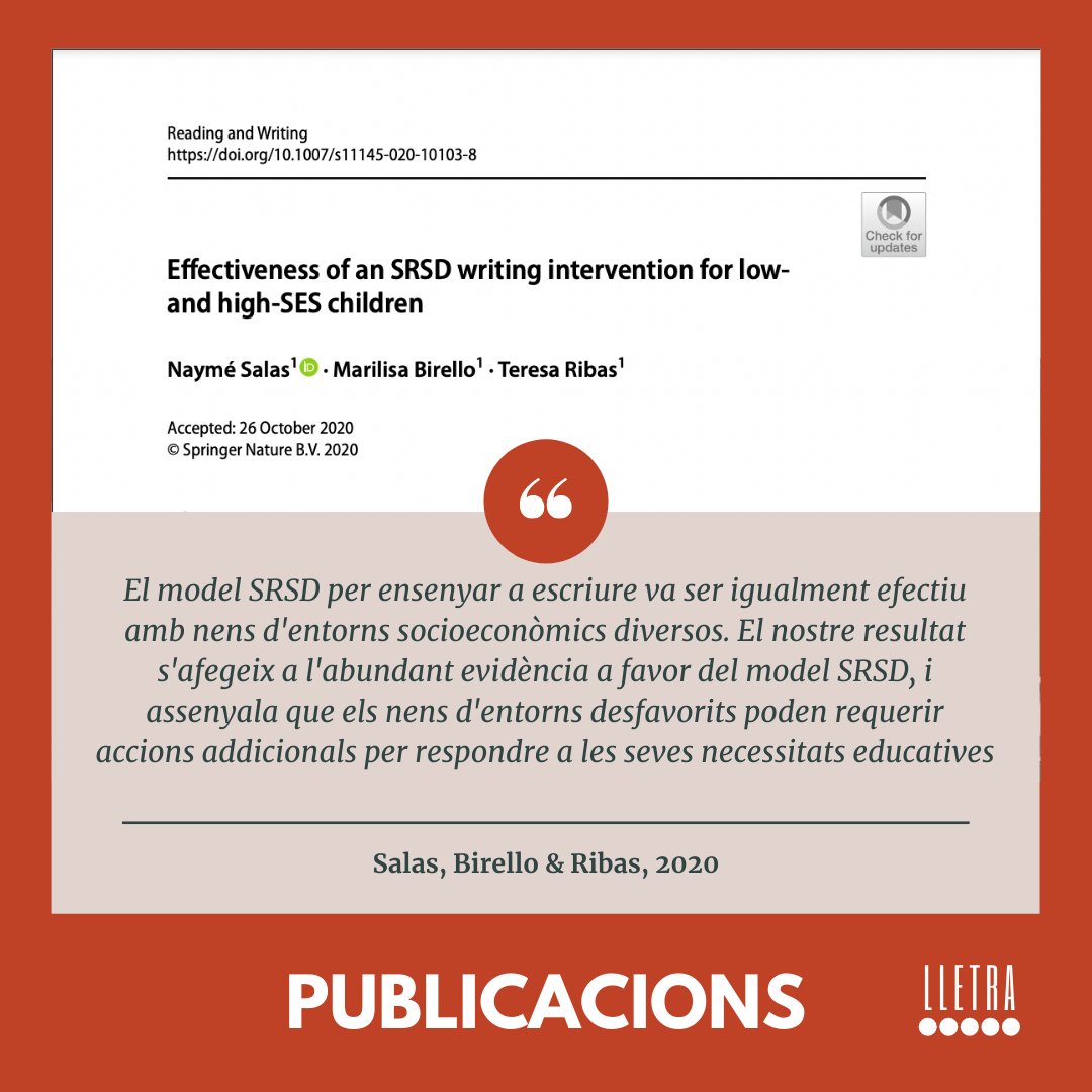 LletraSgr's tweet photo. Avui us presentem un article d'#escriptura de Salas, @MarilisaBirello &amp; Ribas. Sabeu què són les intervencions #SRSD? Són intervencions que ensenyen estratègies d'autoregulació, i funcionen en tot tipus de contexts educatius.⁠ #educació #writingresearch

https://t.co/IZOkbLhZ58 https://t.co/R9xZWcr6Tr
