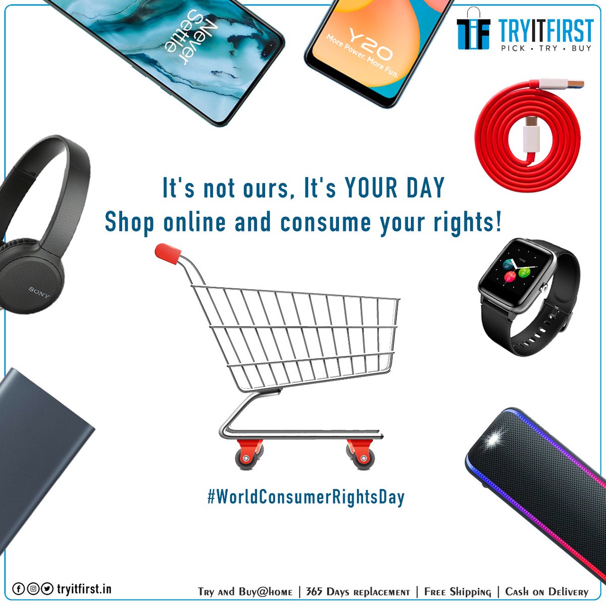 tryitfirstin's tweet photo. On this world consumers' right day, flourish yourselves with presents of some exclusive designs from Try it First.
Visit Now: https://t.co/iR9dsFNv29
#WorldConsumerRightsDay #TryItFirst #TryItFirstIndia #TIF #Hyderabad #BestOffers #MobileAccessories #SmartShopping #GadgetLovers https://t.co/7xBoTZrHn3