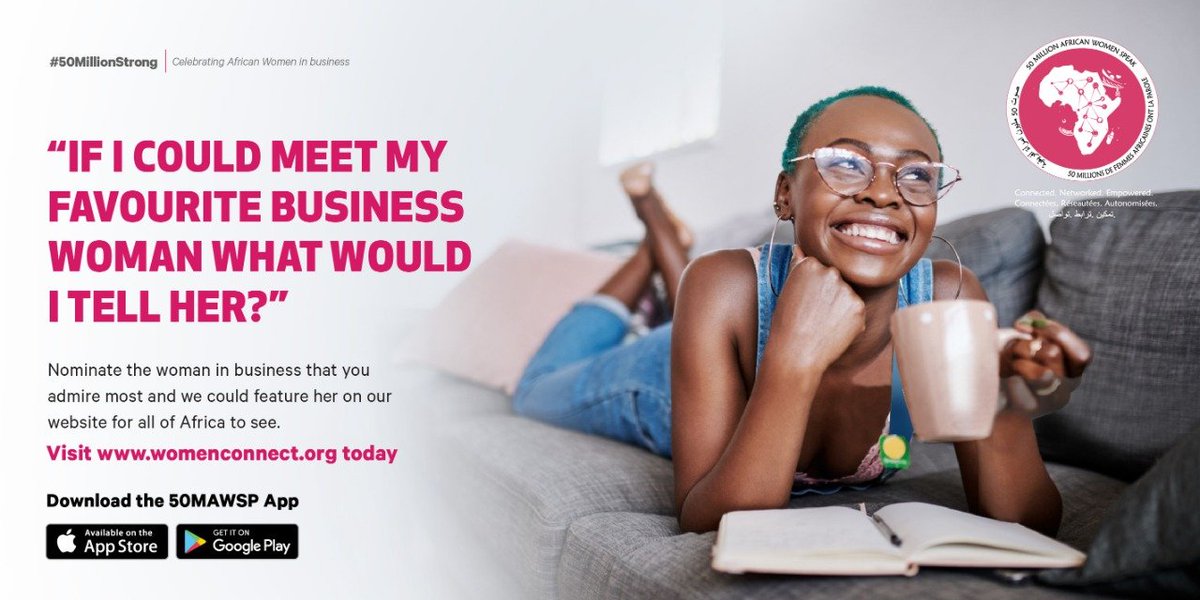 So many inspiring African #women in #business, so much to say. Have you nominated one yet? 

Write to her and we could make that meeting happen! 

Visit womenconnect.org today  

#50MAWSP #50MillionStrong #Africa #Entrepreneurs
