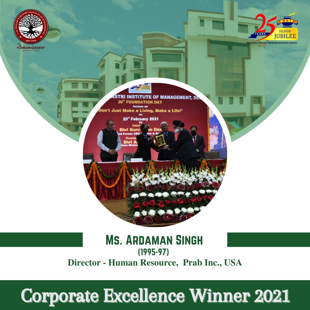 LBSIMAlumniCell's tweet photo. Mrs. Ardaman Singh is a student of the 1995-97 batch. On graduating from LBSIM, she worked as a training coordinator with Anand Corp Services Ltd, India. We wish her a very heartily congratulations for being conferred with the Corporate Excellence Award 2021. https://t.co/XJJvRyIYMy