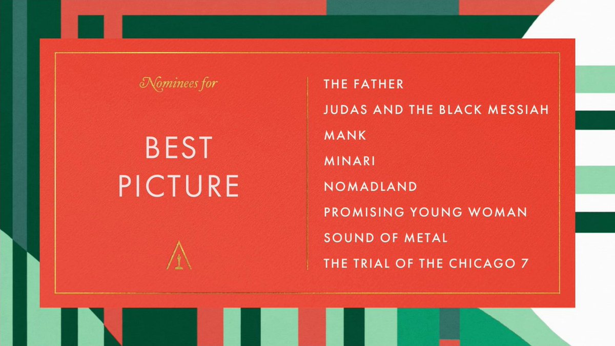 On The Red Carpet on Twitter: "#Oscars 2021: The nominees for Best Picture  are... - "The Father" - "Judas and the Black Messiah" - "Mank" - "Minari" -  "Nomadland" - "Promising Young