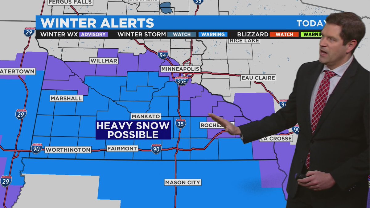 The National Weather Service has expanded the winter storm warning to the southwestern edge of the Twin Cities metro. Additionally, Hennepin County is now included in the winter weather advisory. | https://t.co/0IOK0DK3PR https://t.co/tRY1ZX3DyR