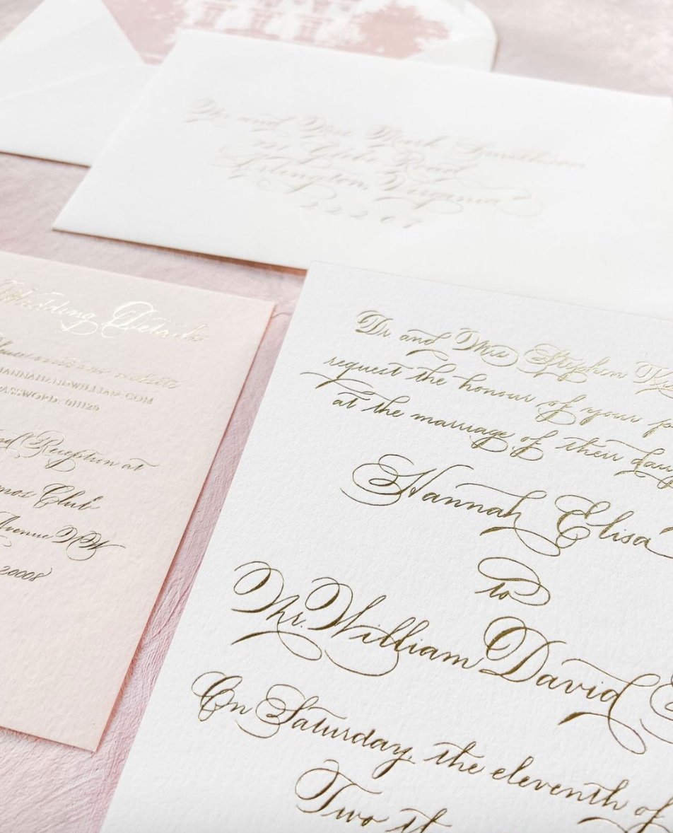 Did you know that in addition to our handwritten calligraphy services, we also offer full service stationery design &amp; print production/assembly from save the dates to invitation suites to day-of stationery?! Visit Lhcalligraphy.com/custom for our services and request a quote today