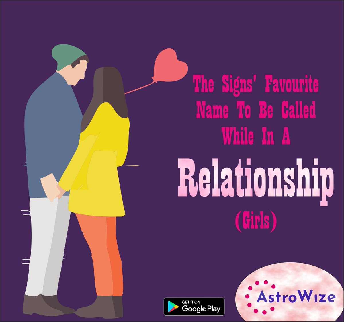astrowize's tweet image. Here are some of Sign's Favourite names to be called while in relationships. Check out yours. See what you call your loved ones.
Contact us - hello@astrowize.com
play.google.com/store/apps/det…
#cutenames #names #lovenames  #lovecouple #love #loveforever #zodiacsign2021