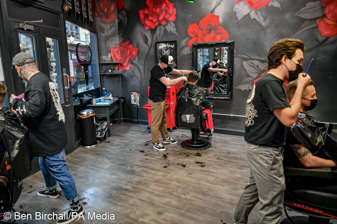 BenBirchallUK's tweet photo. David Saunders has his first haircut since Summer 2020 at @SWYDTATTOO in Cardiff, Wales as salons open back up to the public and #lockdown restrictions are eased

#Wales #lockdown2021 #Hairdresser #barberlife #cardiff https://t.co/qYnfQUzv3A